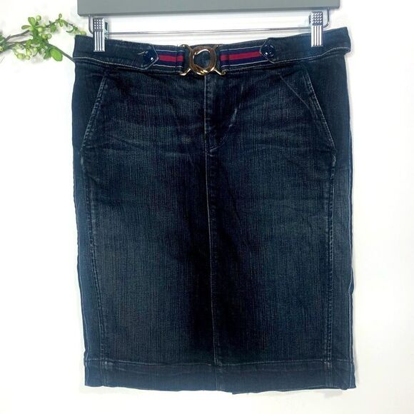 7 For All Mankind Jean Skirt Belted Red Blue Gold - Picture 1 of 13